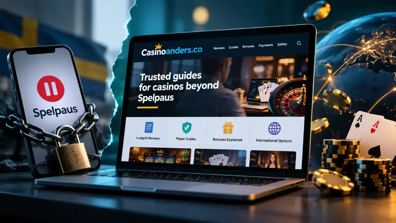 Casinoanders.co guide illustrating Swedish players exploring international online casinos beyond Spelpaus.