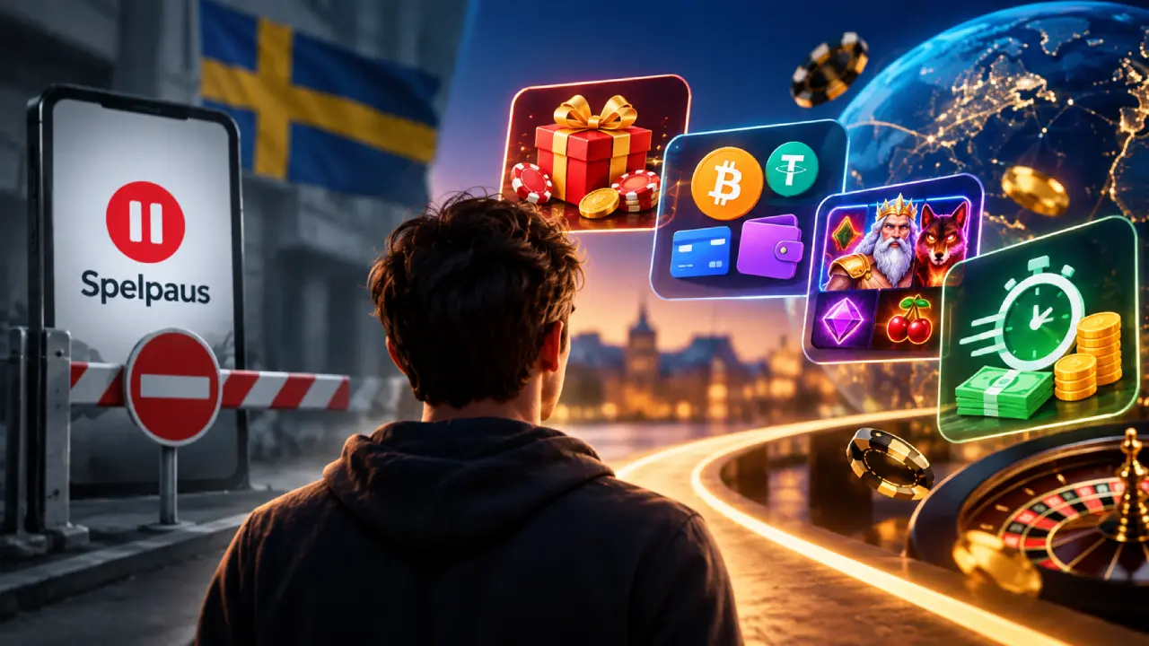 Swedish player looking beyond Spelpaus toward international casinos offering flexible bonuses, crypto payments, more games, and faster withdrawals.
